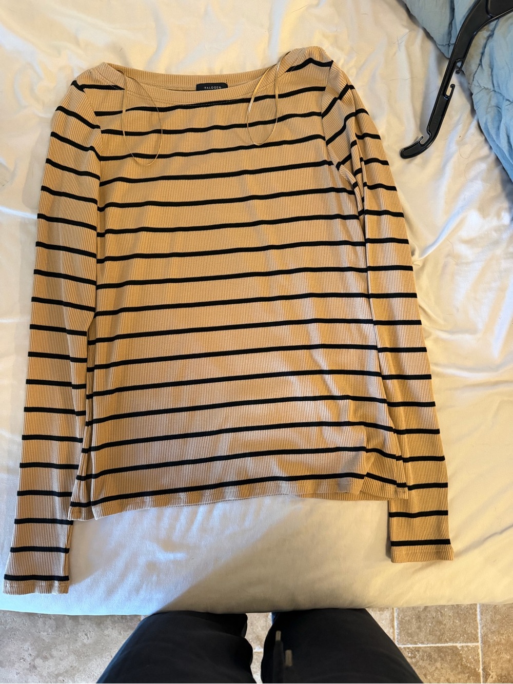 Halogen Beige and Black Striped Long-Sleeve Tee